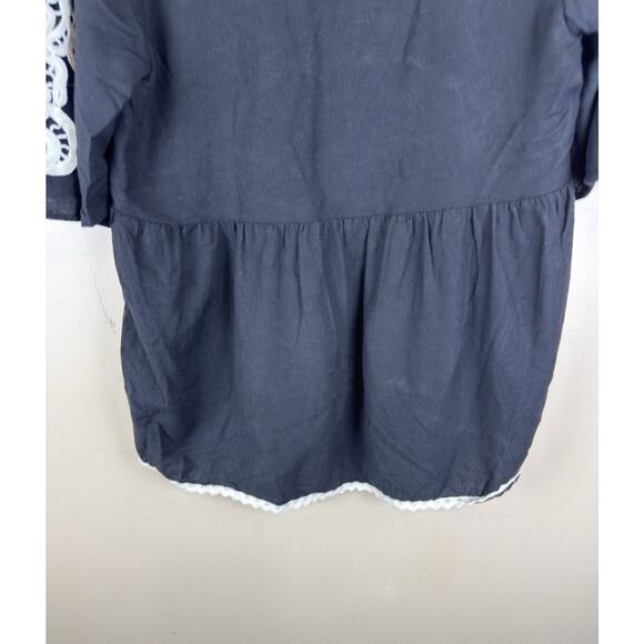 Zara Black Peplum Top Size Small White Embroidered Lace Short Sleeve Blouse - Picture 9 of 13